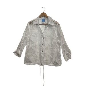 Lola‎ Lane Woman White Sheer Palm Leaf Button Up 3/4 Sleeve Top Plus Size 16W